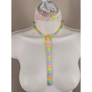 6pc Rainbow convertible Necklace & removable binky cord/bracelet 2 pair earrings